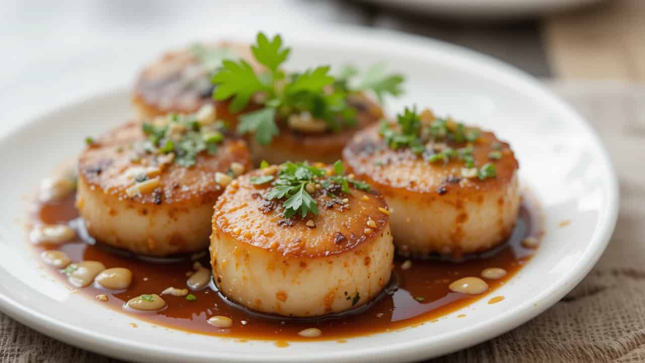 Butter Garlic King Oyster Mushroom Scallops Zero Oil Recipe-featured