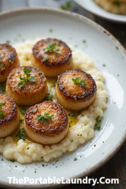 Butter Garlic King Oyster Mushroom Scallops Zero Oil Recipe served