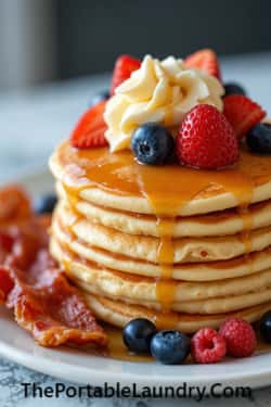 2. Fluffy Pancakes with Maple Syrup and Berries