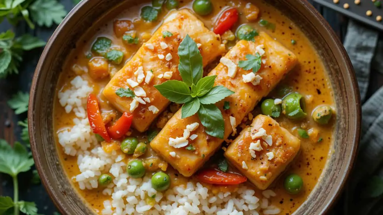 Salmon Coconut Curry Bowls with Jasmine Rice-featured