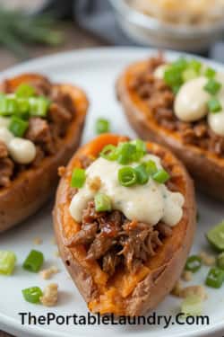 8. Instant Pot Shredded Beef Stuffed Sweet Potatoes