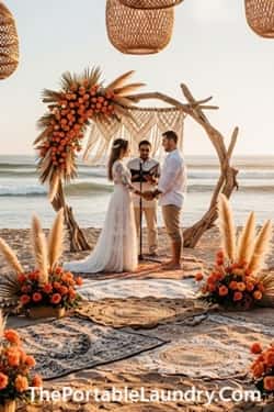 1. Sunset Ceremony Under a Driftwood Arch
