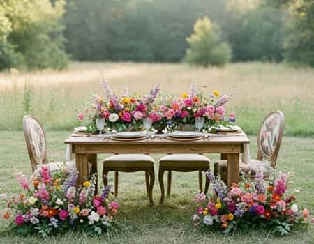 12. Natural Wood Sweetheart Table With Wild Backdrop