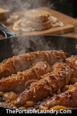 12. Quick Beer-Braised Sausages with Onions
