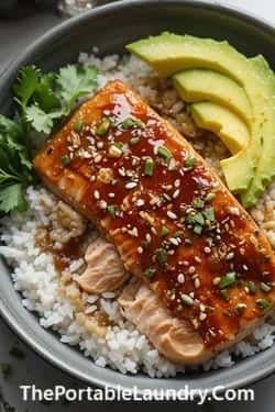 4. Teriyaki Salmon Bowls with Sticky Rice