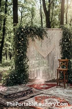 5. Macramé Photo Backdrop in the Woods