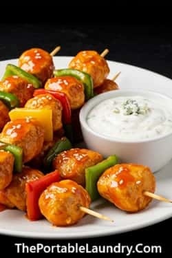 6. Buffalo Chicken Kebabs with Blue Cheese Dip