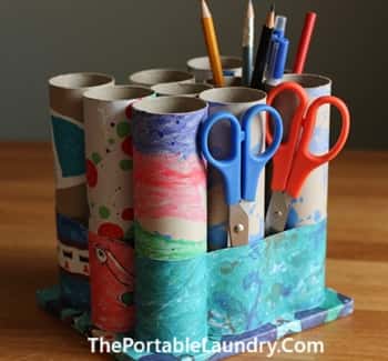 9. DIY Desk Organizer from Toilet Rolls