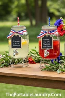 9. Mason Jar Drink Dispensers with Flags