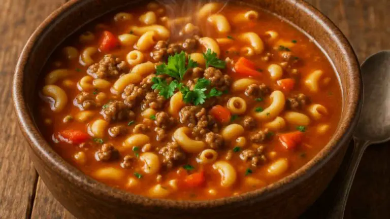 hamburger macaroni soup - featured