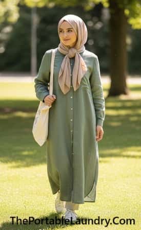1. The Linen Shirt Dress with Soft Tie Hijab