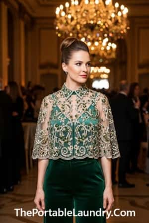 1. Velvet Wide-Leg Pants + Embellished Cape Blouse