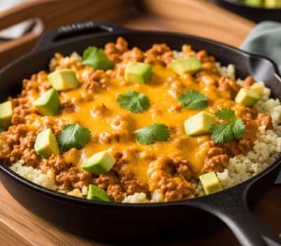 10. Creamy Taco-Inspired Cauliflower Rice Skillet