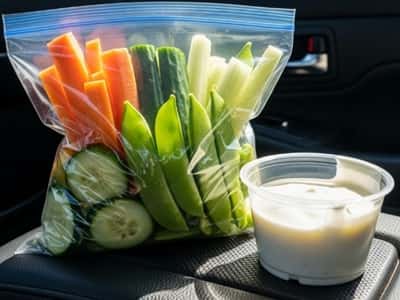 10. Sliced Veggies + Ranch Yogurt Dip Cups