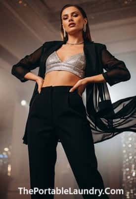 10. Tapered Suit Pants + Sequin Bralette + Sheer Blazer (Trendsetter Look)