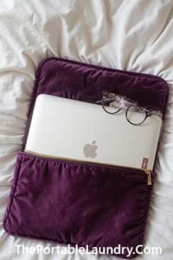 10. Velvet Laptop Sleeve With Gold Zipper