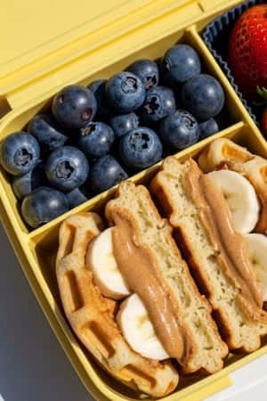 11. Mini Waffle Sandwiches with Almond Butter & Banana