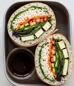12. Chilled Rice & Veggie Wraps with Dipping Sauce