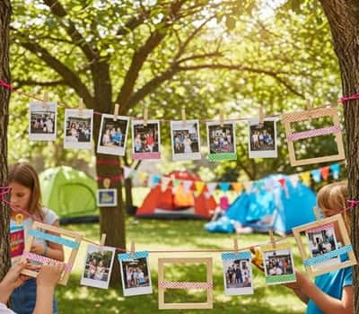 13. Camp Memory Wall with Polaroids & Clothespins