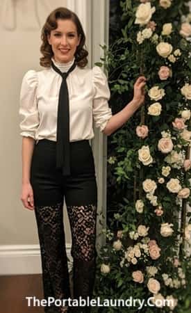 14. Lace Panel Pants + High-Neck Blouse With Puff Sleeves