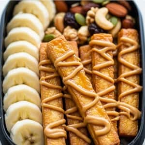 16. Peanut Butter Tofu Sticks with Honey Drizzle