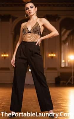 4. Black Tailored Pants + Gold Chain Halter Top (20s - 30s Edition)