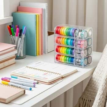 5. Washi Tape Organizer With Rainbow Rolls