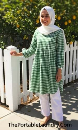 7. Gingham Tunic Dress + Straight Pants Combo