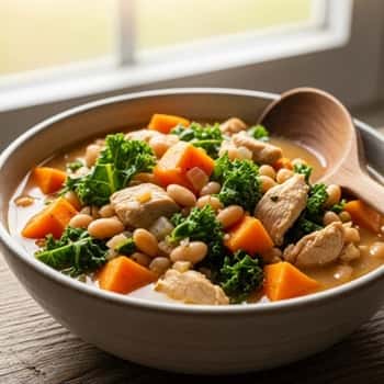 7. White Chicken Chili with Sweet Potato and Kale