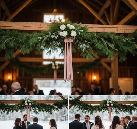 7. Winter White, Pine Green & Blush Velvet