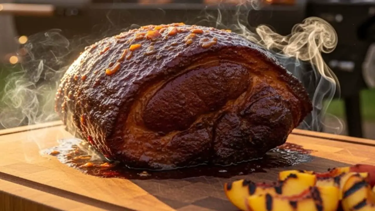 Bourbon Peach Smoked Pork Butts on Pellet Grill-featured