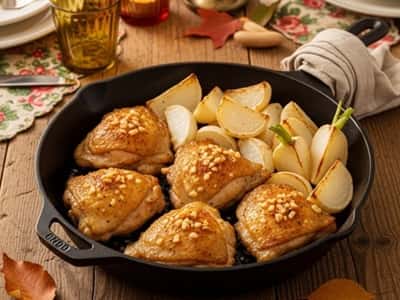 1. Garlic Butter Chicken Thighs with Roasted Turnips