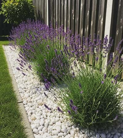 1. Lavender Hedge Framing with White Pebble Border