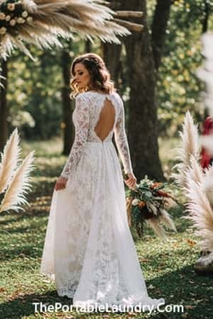 1. Long Sleeve Lace Gown with Open Back and Soft Train