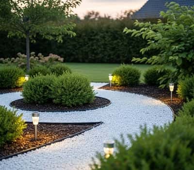 1. Moonlit Spiral Path with White Pebbles