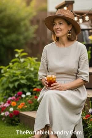 1. Soft Linen Midi Dress + Woven Sunhat = Effortlessly Derby