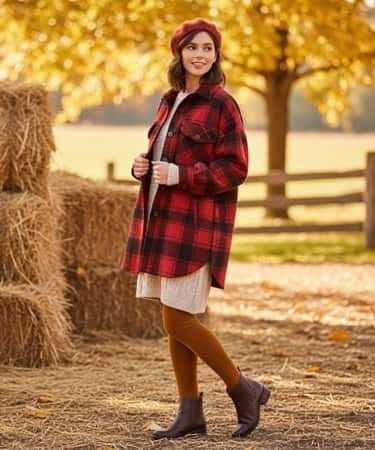 1. The Plaid Farmer Wrap + Corduroy Tights Combo