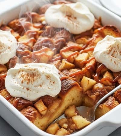 10. Caramel Apple Bread Pudding with Cinnamon Whipped Cream