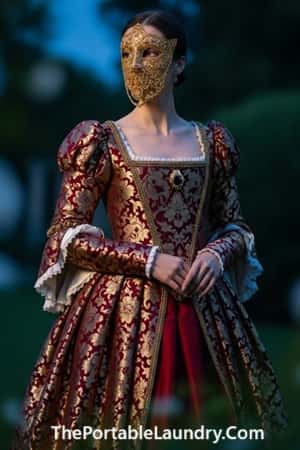 10. Renaissance-Style Brocade Dress with Gold Accents