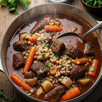 10. Rustic Beef & Barley Simmer with Root Veggies