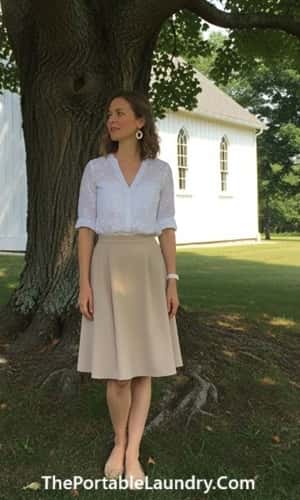 11. A-Line Skirt + Eyelet Button-Up Blouse