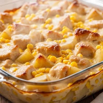 11. Creamy Corn & Chicken Chowder Bake