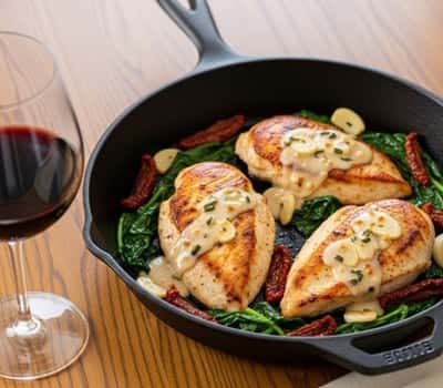 11. Creamy Tuscan Chicken with Spinach & Sun-Dried Tomatoes