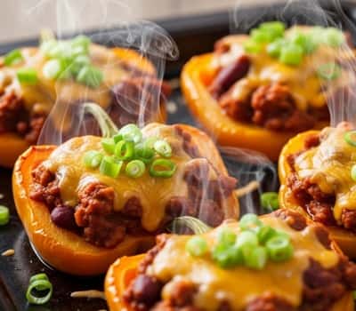 11. Loaded Chili Stuffed Peppers