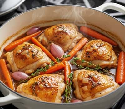 11. Maple-Braised Carrots & Chicken Thighs with Thyme
