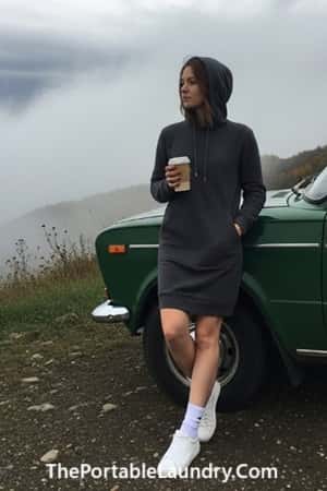 12. Charcoal Grey Hoodie Dress with White Sneakers