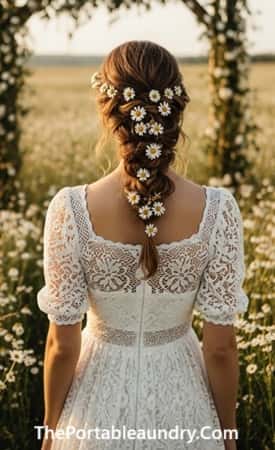 12. Crochet-Inspired Lace Gown with Square Neckline and Puff Sleeves
