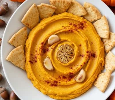 12. Roasted Garlic & Pumpkin Hummus with Pita Chips