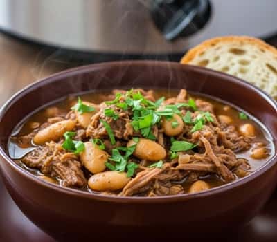 12. Slow Cooker BBQ Pulled Pork & White Bean Stew