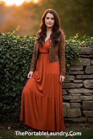 13. Burnt Orange Tiered Maxi Dress with Cropped Jacket